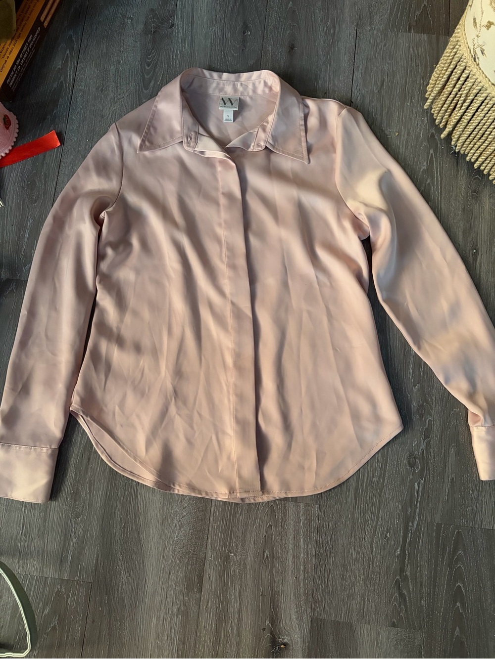 Worthington Pale Pink Satin Button-Down Blouse